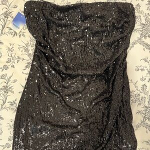 Abound Black Sequin Strapless Mini Dress NEW